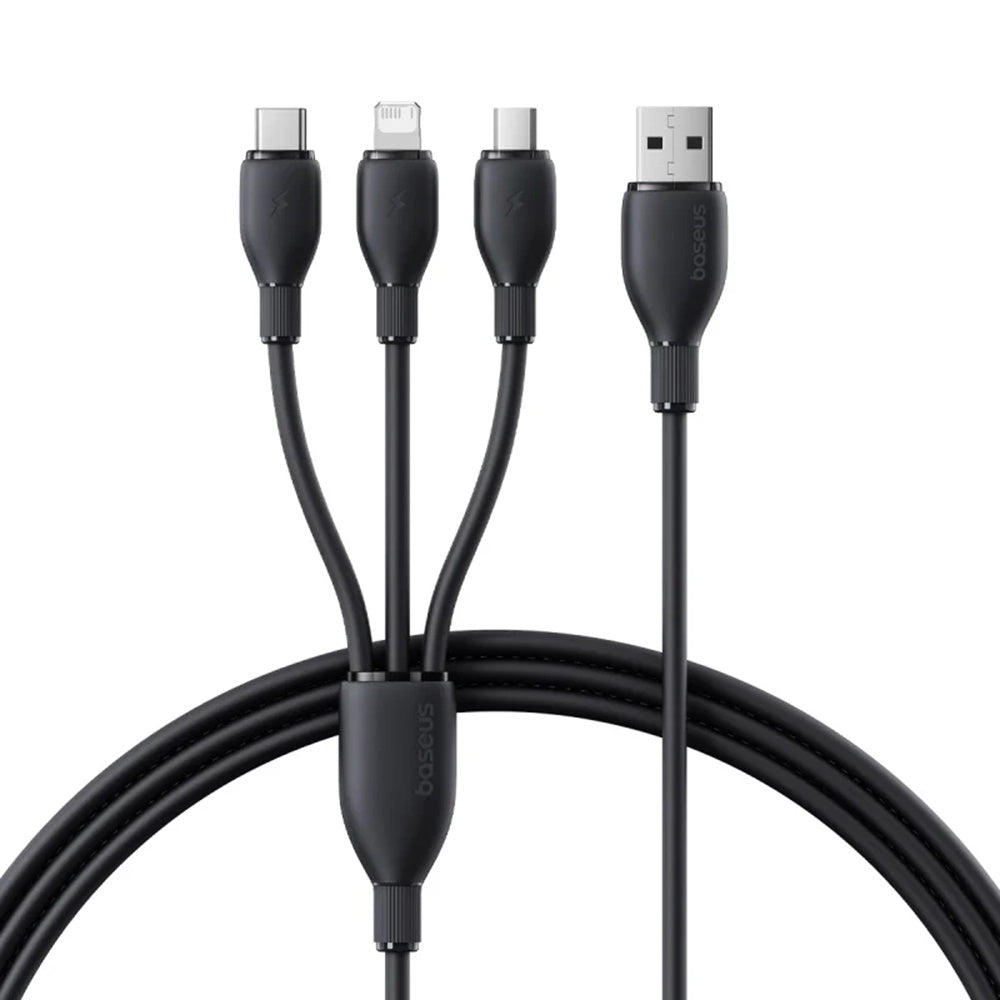 USB-A Charging Cable - Lightning / microUSB / USB-C Baseus Ultra Fast 3in1, 18W, 1.3m, Black P10376303121-00