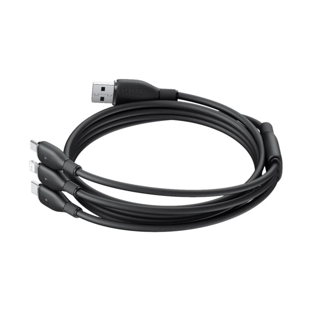 USB-A Charging Cable - Lightning / microUSB / USB-C Baseus Ultra Fast 3in1, 18W, 1.3m, Black P10376303121-00