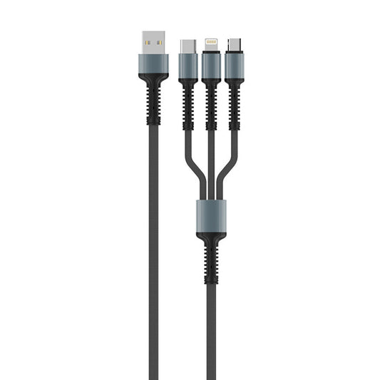 USB-A Charging Cable - Lightning / microUSB / USB-C ColorWay CW-CBU3003, 20W, 1.2m, Gray