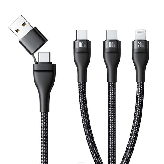 Cavo di Ricarica USB-A / USB-C - Lightning / 2 x USB-C Baseus Flash Series III 3in1, 100W, 1.5m, Nero P10377800U01-00
