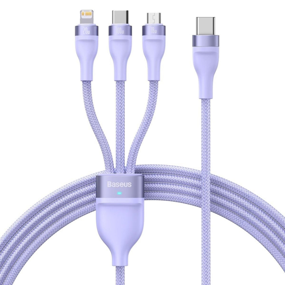 USB-C Charging Cable - Lightning / microUSB / USB-C Baseus Flash Series II 3in1, 100W, 1.5m, Purple CASS030205
