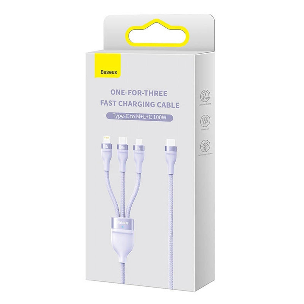 USB-C Charging Cable - Lightning / microUSB / USB-C Baseus Flash Series II 3in1, 100W, 1.5m, Purple CASS030205