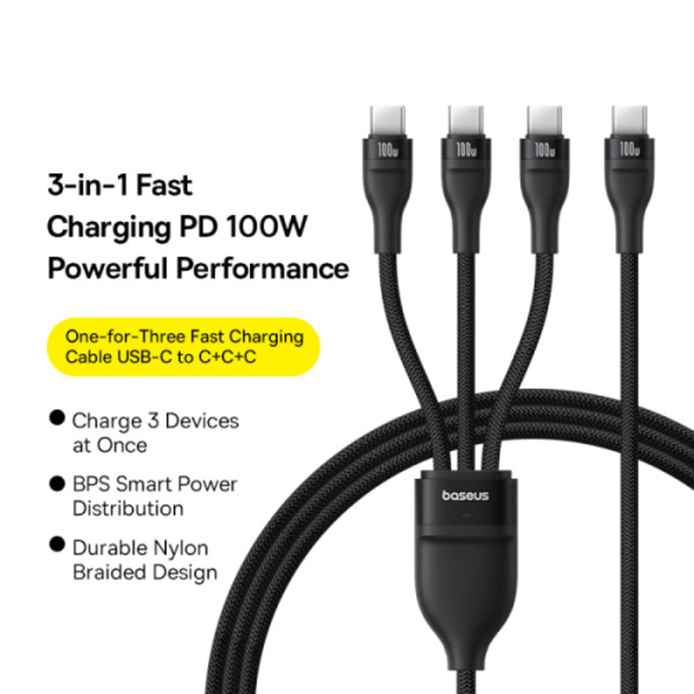 Cavo di Ricarica USB-C - 3 x USB-C Baseus Flash Series III 3in1, 100W, 1.5m, Nero P10377503111-00