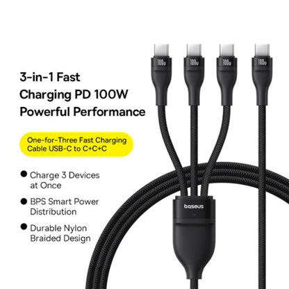 Cavo di Ricarica USB-C - 3 x USB-C Baseus Flash Series III 3in1, 100W, 1.5m, Nero P10377503111-00