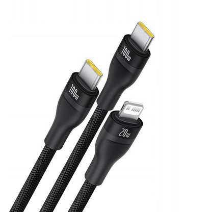 Cavo di ricarica USB-C - Lightning / 2 x USB-C Baseus Flash Series III 3in1, 100W, 1,5m, Nero, Ricondizionato P10377502111-00