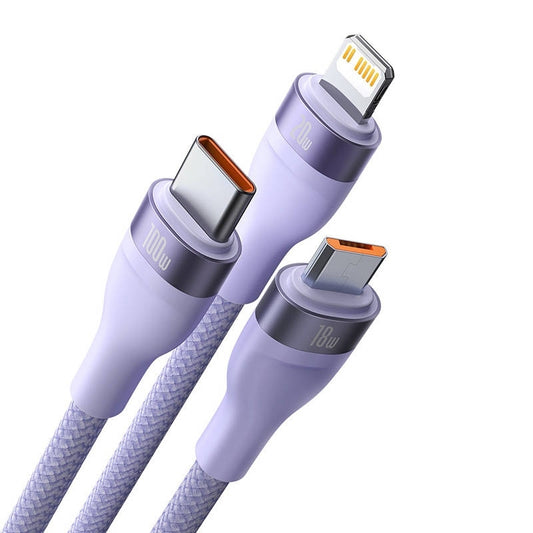 USB-C Charging Cable - Lightning / microUSB / USB-C Baseus Flash Series II 3in1, 100W, 1.5m, Purple CASS030205