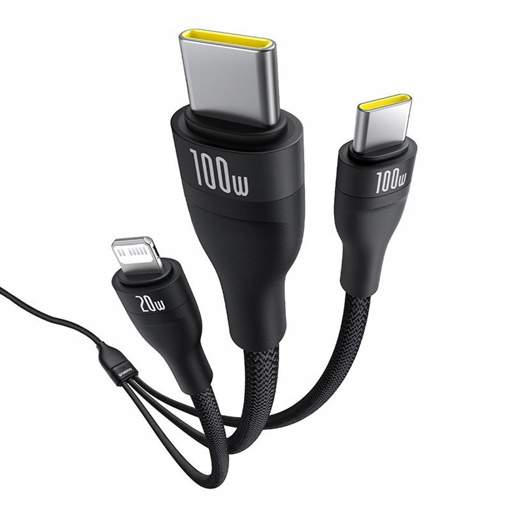Cavo di ricarica USB-C - Lightning / 2 x USB-C Baseus Flash Series III 3in1, 100W, 1,5m, Nero, Ricondizionato P10377502111-00