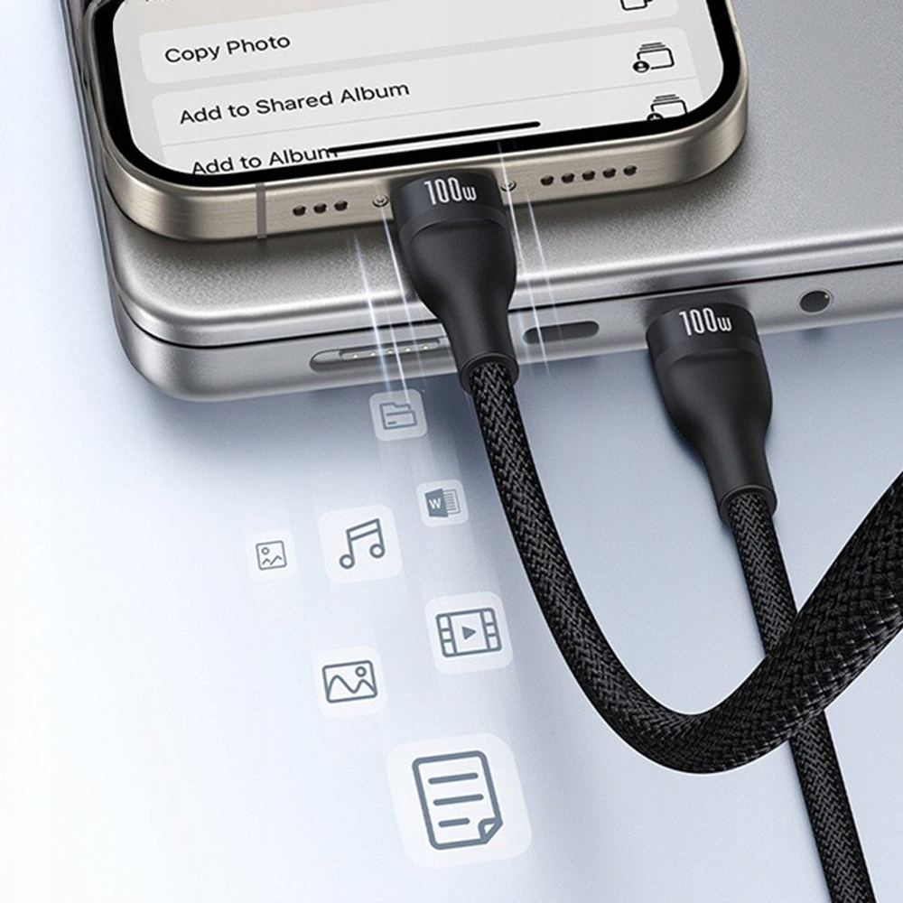 Cavo di ricarica USB-C - Lightning / 2 x USB-C Baseus Flash Series III 3in1, 100W, 1,5m, Nero, Ricondizionato P10377502111-00