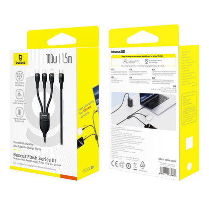 USB-C - Lightning Charging Cable / 2 x USB-C Baseus Flash Series III 3in1, 100W, 1.5m, Black P10377502111-00