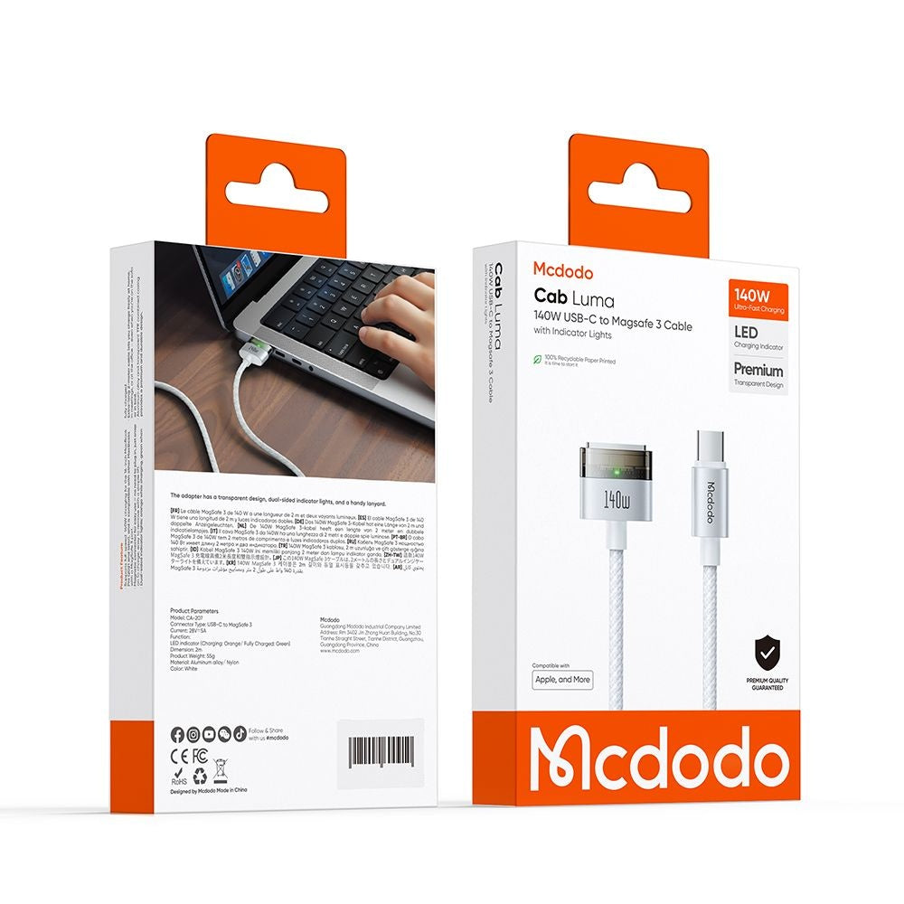 Cavo di Ricarica McDodo CA-2071, USB-C - MagSafe 3, 140W, 2m, Bianco