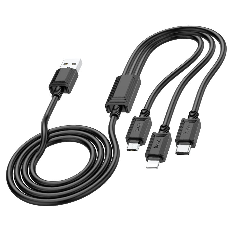 USB-A Charging Cable - Lightning / microUSB / USB-C HOCO X74 3in1, 18W, 1m, Black