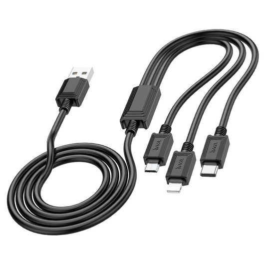 Cavo di Ricarica USB-A - Lightning / microUSB / USB-C HOCO X74 3in1, 18W, 1m, Nero