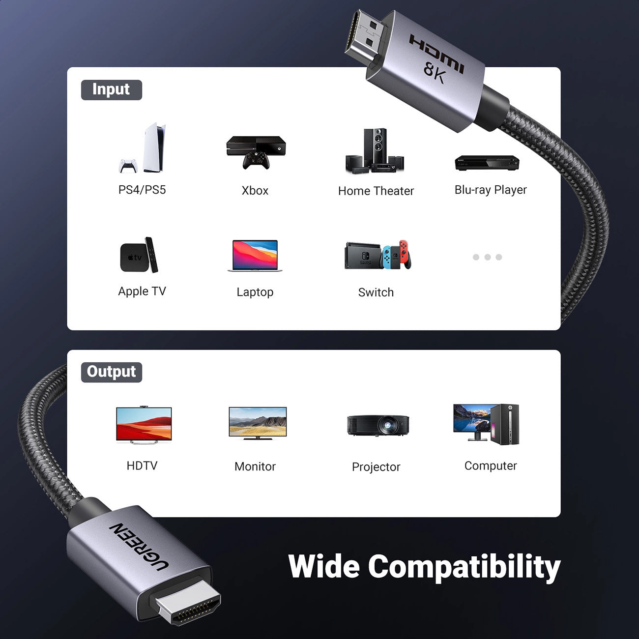 Cavo Video UGREEN HD171, HDMI - HDMI, 8K, 2m, Nero
