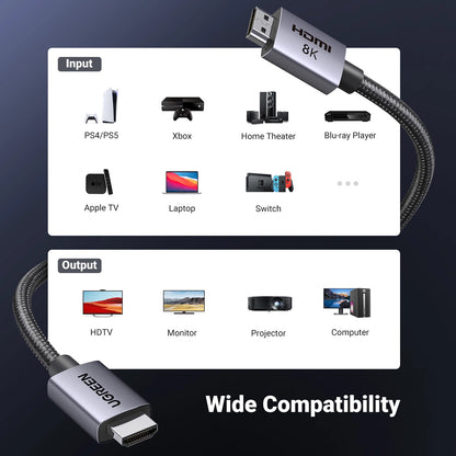 Cavo Video UGREEN HD171, HDMI - HDMI, 8K, 2m, Nero