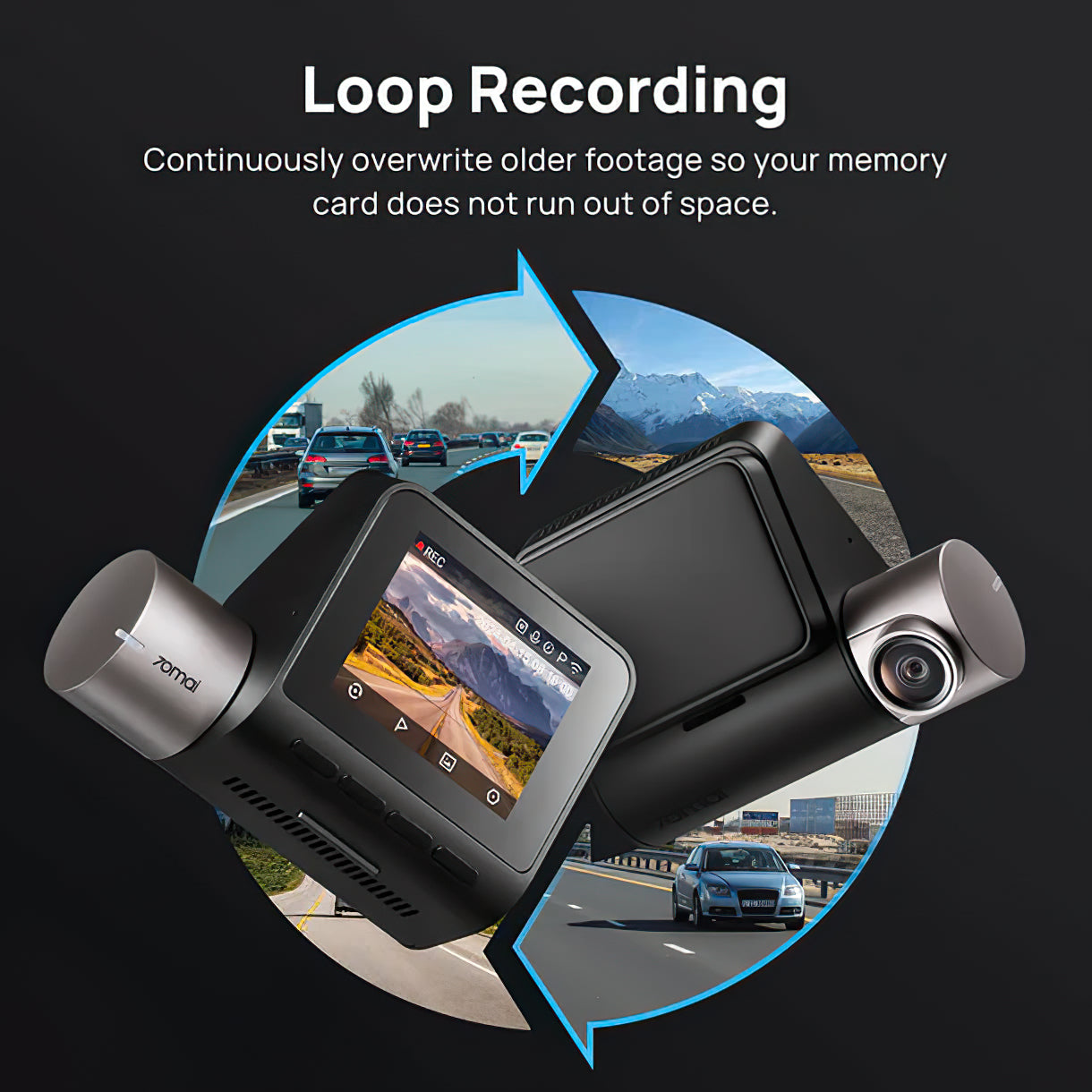 Telecamera Auto Anteriore e Posteriore 70mai Dash Cam A510, 3K, GPS, Wi-Fi, Display 2 pollici