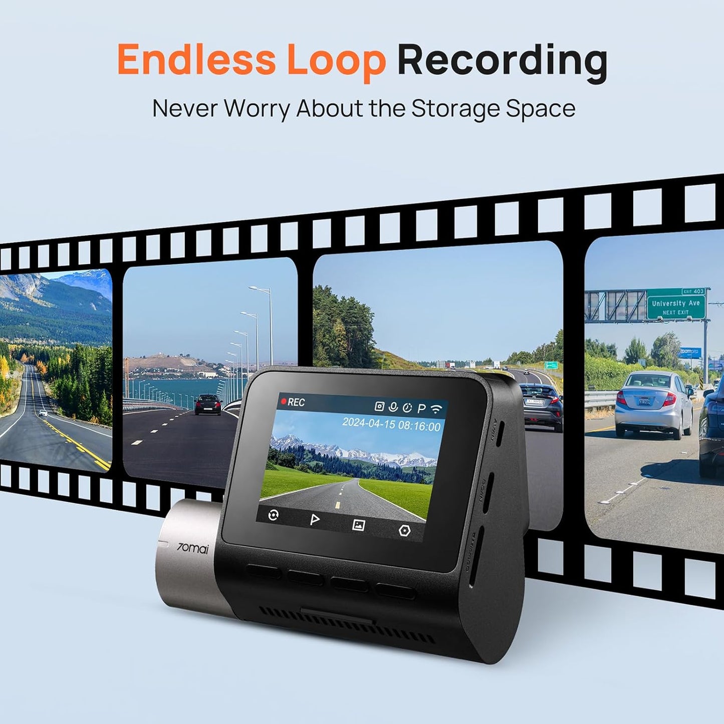Telecamera Auto Anteriore e Posteriore 70mai Dash Cam A510, 3K, GPS, Wi-Fi, Display 2 pollici