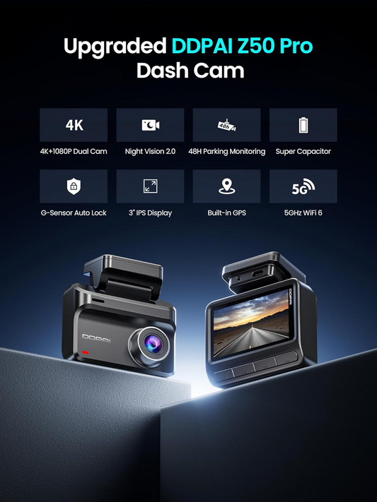 Telecamera Auto Anteriore Posteriore DDPAI Z50 Pro Dual, 4K, Wi-Fi, GPS, Display 3 pollici