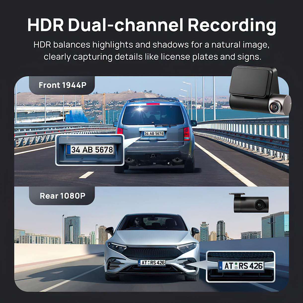 Telecamera Auto Anteriore e Posteriore 70mai Dash Cam A510, 3K, GPS, Wi-Fi, Display 2 pollici