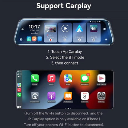 Camera Auto Yesido KM24 con Carplay / Android Auto, 4K, Display 9.66 pollici
