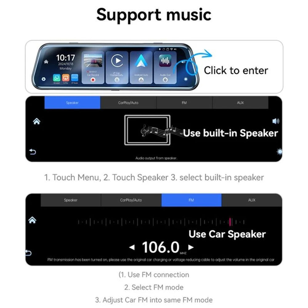 Camera Auto Yesido KM24 con Carplay / Android Auto, 4K, Display 9.66 pollici