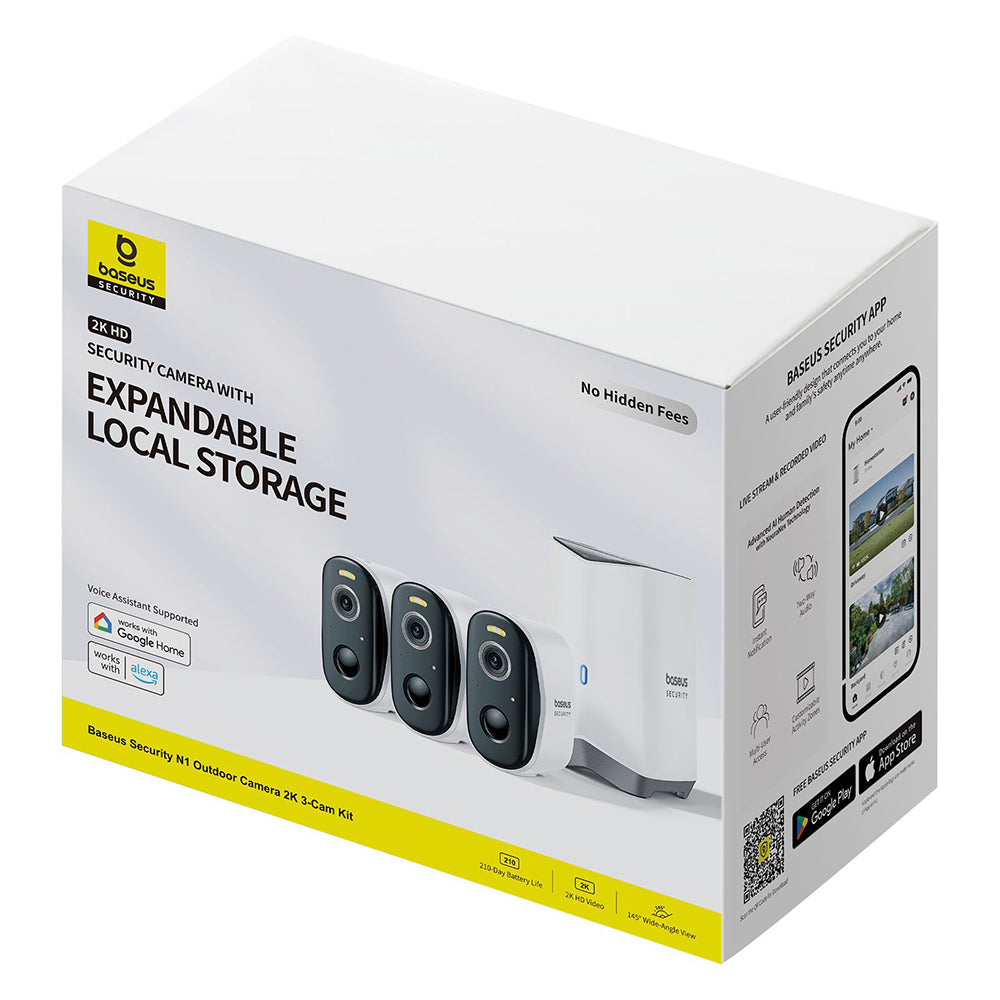 Telecamera di Sorveglianza Baseus N1, Wi-Fi, 2K, IP67, Esterno, Set 3 pezzi S0TW012131