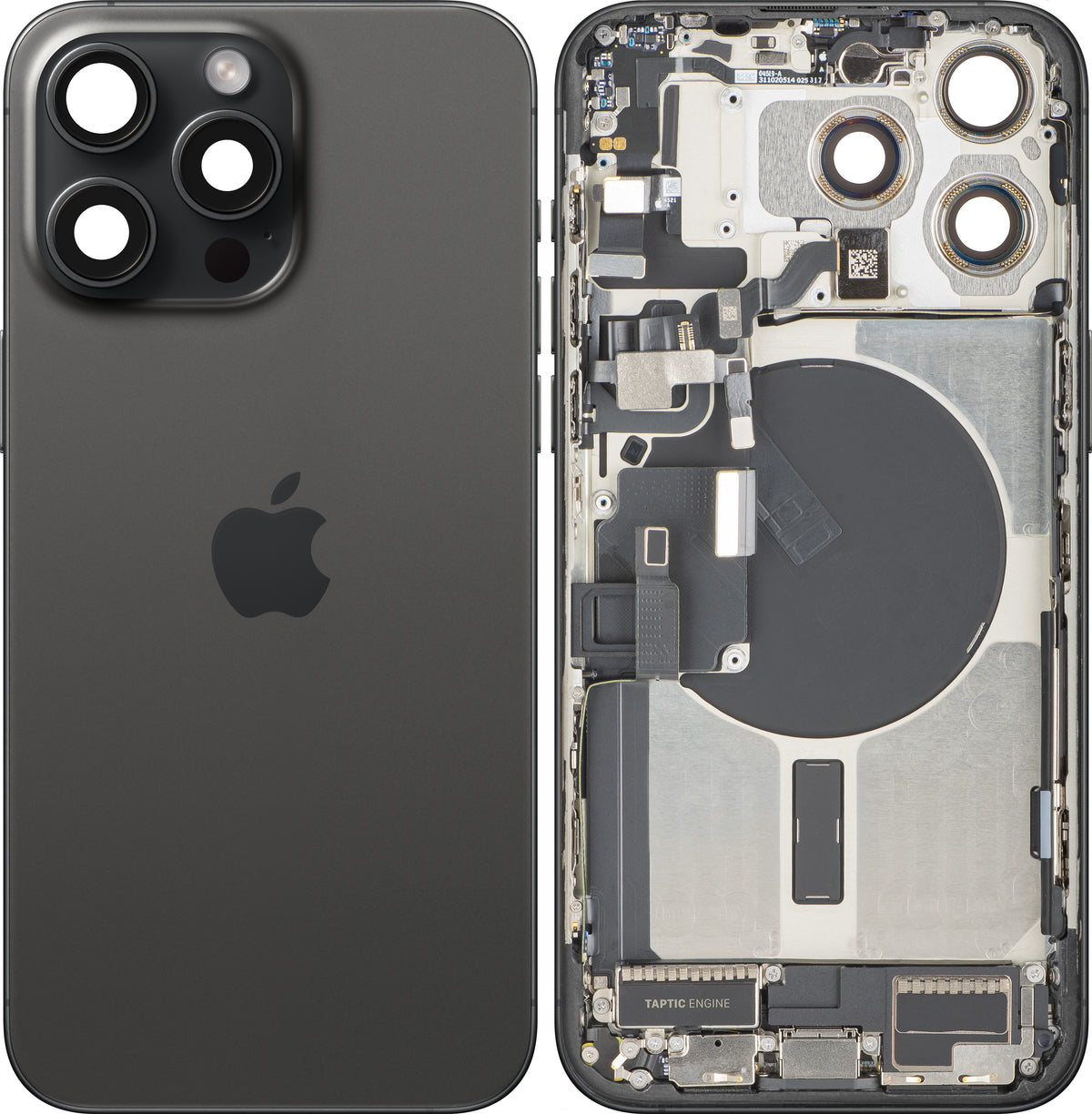 Cover Batteria Apple iPhone 15 Pro Max, Con Scocca Centrale, Parti Complete, Nero (Titanio Nero), Swap Premium