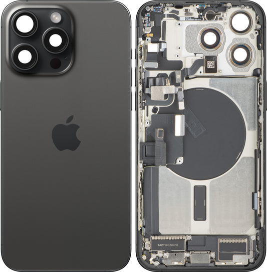 Cover Batteria Apple iPhone 15 Pro Max, Con Scocca Centrale, Parti Complete, Nero (Titanio Nero), Swap Premium