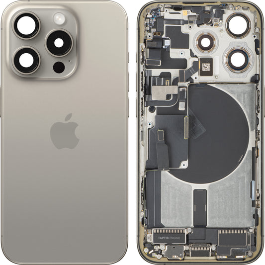 Coperchio batteria Apple iPhone 15 Pro, con telaio centrale, versione USA, beige (titanio naturale), swap