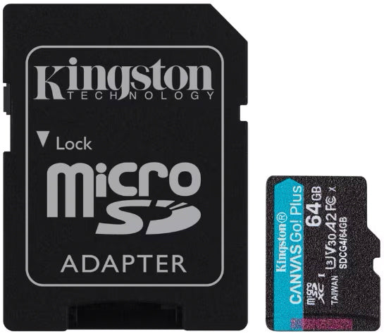 Kingston Canvas Go Plus microSDXC Memory Card Android A2, 64Gb, Class 10 / UHS-1 U3, With Adapter SDCG4/64GB