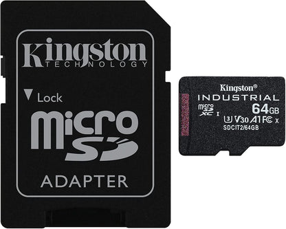 Scheda di Memoria microSDXC Kingston Industrial, 64Gb, Classe 10 / UHS-1 U3, Con Adattatore SDCIT2/64GB