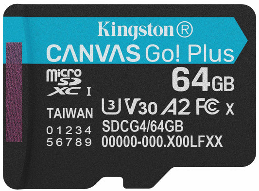 Scheda di Memoria microSDXC Kingston Canvas Go Plus Android A2, 64Gb, Classe 10 / UHS-1 U3 SDCG4/64GBSP