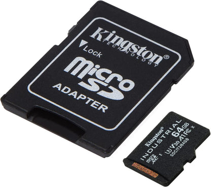 Scheda di Memoria microSDXC Kingston Industrial, 64Gb, Classe 10 / UHS-1 U3, Con Adattatore SDCIT2/64GB