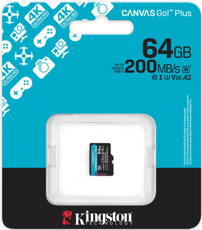 Scheda di Memoria microSDXC Kingston Canvas Go Plus Android A2, 64Gb, Classe 10 / UHS-1 U3 SDCG4/64GBSP