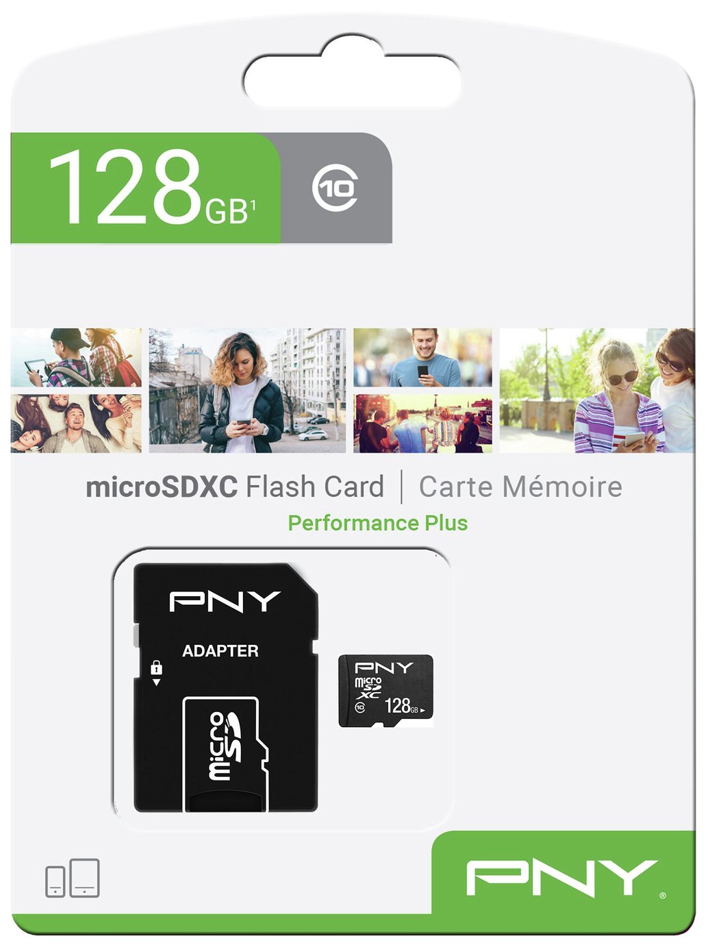 Scheda di Memoria microSDXC PNY Performance Plus, 128Gb, Classe 10, Con Adattatore P-SDU12810PPL-GE