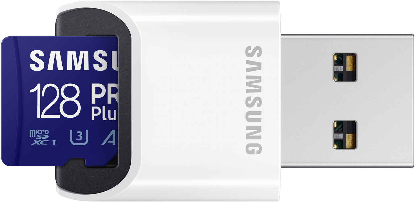 Scheda di memoria microSDXC Samsung PRO Plus, 128Gb, Classe 10 / UHS-1 U3, Con Lettore di Schede e Adattatore MB-MD128KB/WW