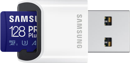 Scheda di memoria microSDXC Samsung PRO Plus, 128Gb, Classe 10 / UHS-1 U3, Con Lettore di Schede e Adattatore MB-MD128KB/WW