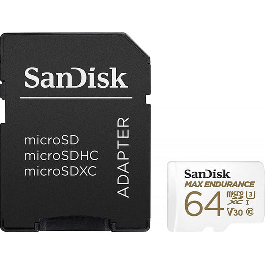 Scheda di Memoria microSDXC SanDisk MAX Endurance, 64Gb, Classe 10 / UHS-1 U3, Con Adattatore SDSQQVR-064G-GN6IA