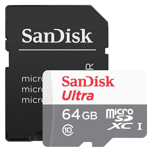 Scheda di Memoria microSDXC SanDisk Ultra, 64Gb, Classe 10, Con Adattatore SDSQUNR-064G-GN6TA