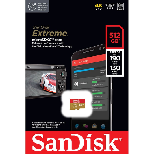 Scheda di Memoria microSDXC SanDisk Extreme, 512Gb, Classe 10 / UHS-1 U3 SDSQXAV-512G-GN6MN