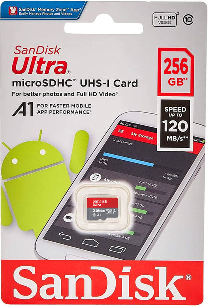 Scheda di Memoria microSDXC SanDisk Ultra Android A1, 256Gb, Classe 10 / UHS-1 U1 SDSQUAC-256G-GN6MN