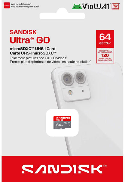 Scheda di memoria microSDXC SanDisk Ultra GO Android A1, 64Gb, Classe 10 / UHS-1 U1 SDSQUGN-064G-GN6MN