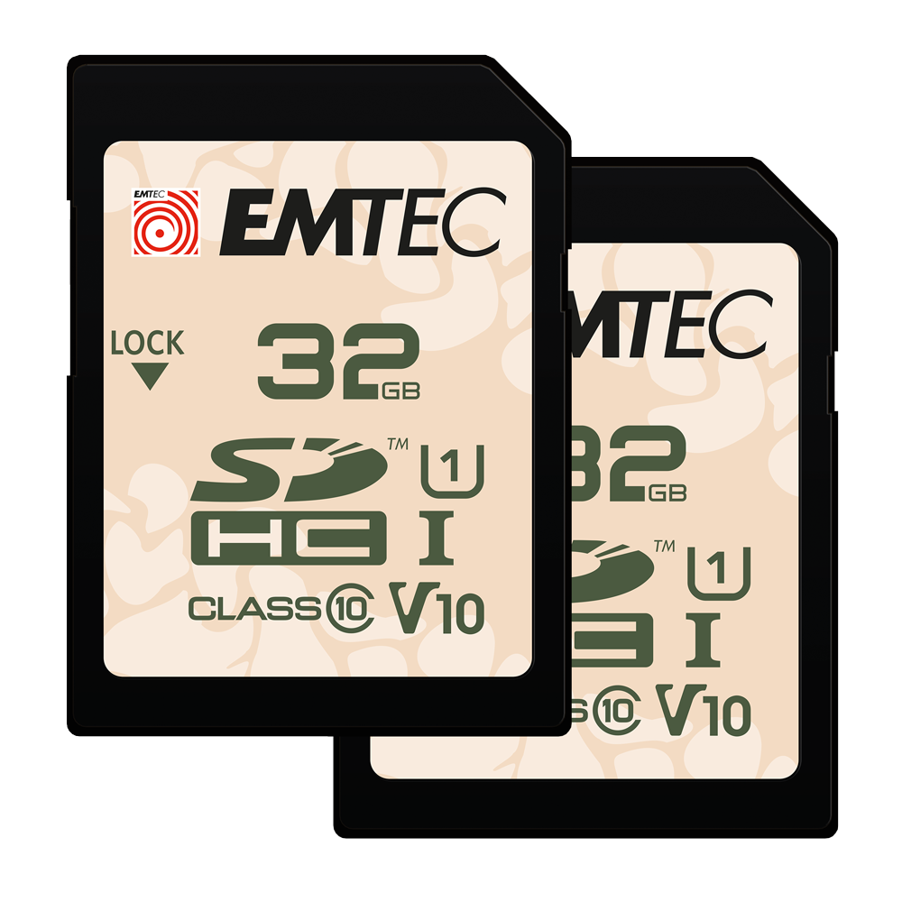 Scheda di Memoria SDHC Emtec Rugged Outdoor, 32Gb, Classe 10 / UHS-1 U1, Set 2 pezzi ECMSD32GHCU1ORP2