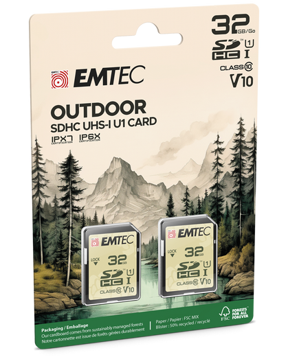 Scheda di Memoria SDHC Emtec Rugged Outdoor, 32Gb, Classe 10 / UHS-1 U1, Set 2 pezzi ECMSD32GHCU1ORP2