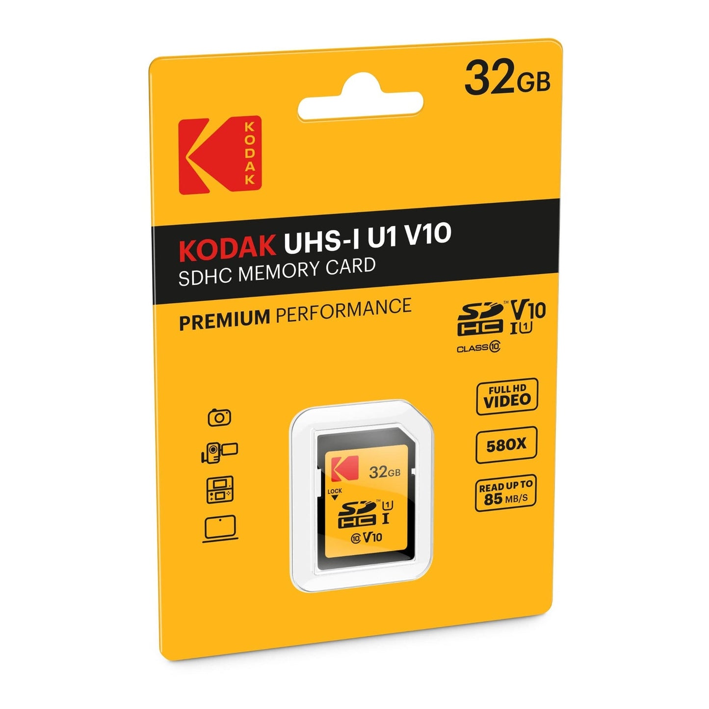 Scheda di Memoria SDHC Kodak Premium Performance, 32Gb, Classe 10 / UHS-1 U1 EKMSD32GHC10K