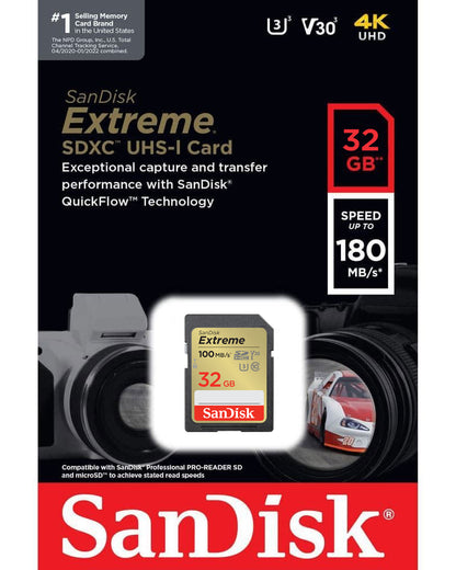 Scheda di Memoria SDHC SanDisk Extreme, 32Gb, Classe 10 / UHS-1 U3 SDSDXVT-032G-GNCIN