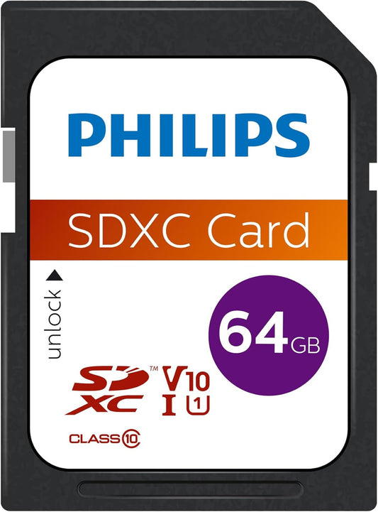 Scheda di Memoria SDXC Philips, 64Gb, Classe 10 / UHS-1 U1 FM64SD55B/00