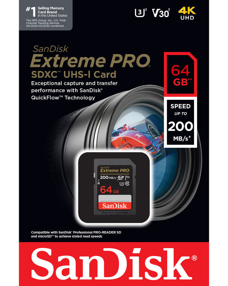 Scheda di Memoria SDXC SanDisk Extreme Pro, 64Gb, Classe 10 / UHS-1 U3 SDSDXXU-064G-GN4IN