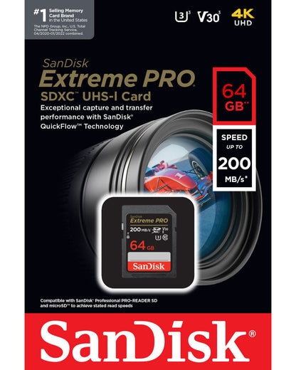 Scheda di Memoria SDXC SanDisk Extreme Pro, 64Gb, Classe 10 / UHS-1 U3 SDSDXXU-064G-GN4IN