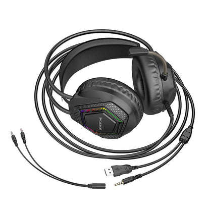 Cuffie Gaming 3.5mm Borofone BO105 Thunder, RGB, 2m, Nere