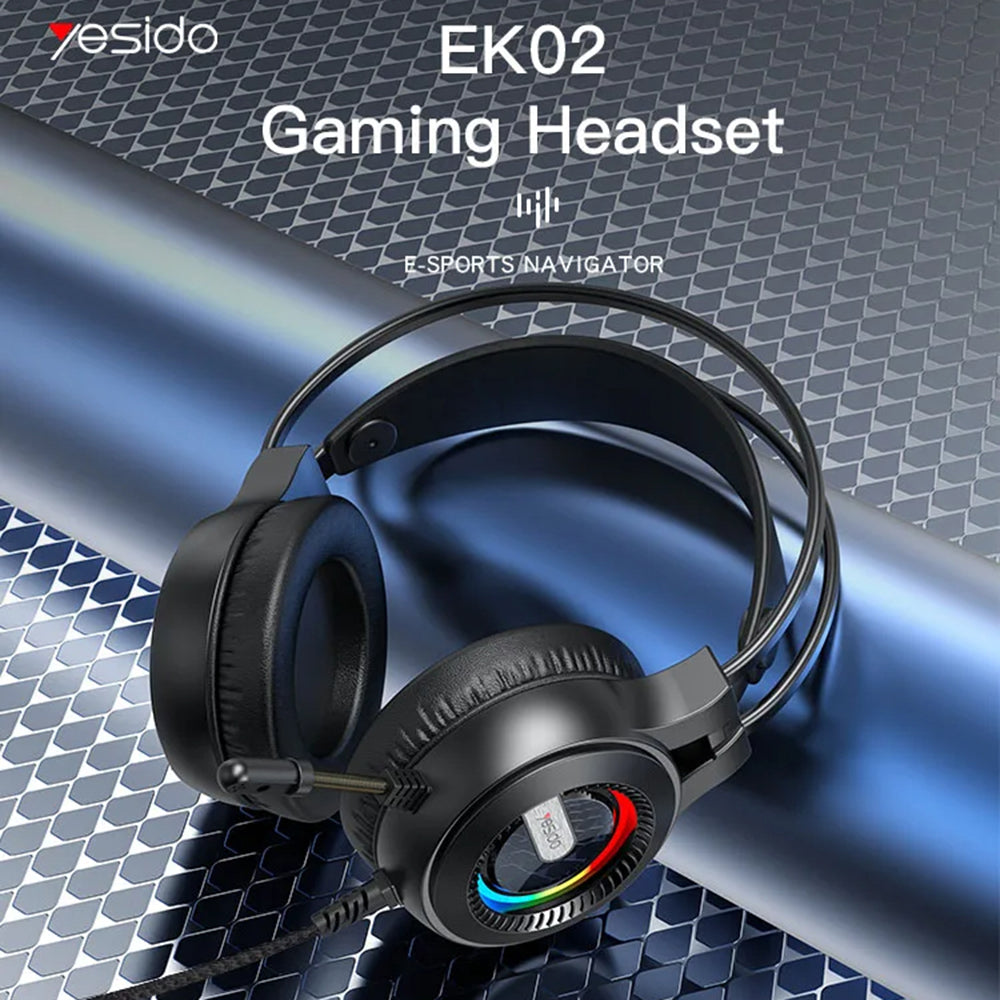 Cuffie Gaming 3.5mm Yesido EK02, RGB, 2.2m, Nere